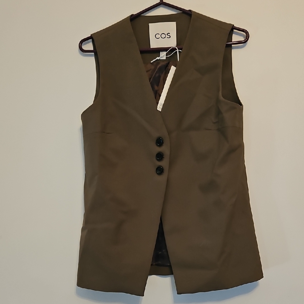 COS Khaki Sleeveless Vest with Buttons